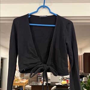 Brandy Melville Black Tie-Front Top